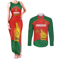 Custom Zimbabwe Cricket Couples Matching Tank Maxi Dress and Long Sleeve Button Shirt Go Chevrons 2003 Color Version - Wonder Print Shop