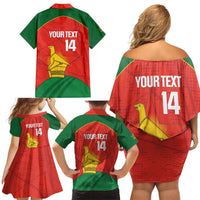 Custom Zimbabwe Cricket Family Matching Off Shoulder Short Dress and Hawaiian Shirt Go Chevrons 2003 Color Version - Wonder Print Shop