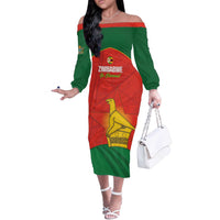 Custom Zimbabwe Cricket Off The Shoulder Long Sleeve Dress Go Chevrons 2003 Color Version - Wonder Print Shop