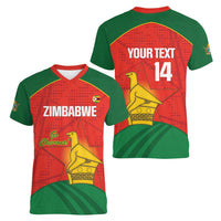 Custom Zimbabwe Cricket Women V-Neck T-Shirt Go Chevrons 2003 Color Version - Wonder Print Shop