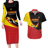 Custom Uganda Cricket Couples Matching Long Sleeve Bodycon Dress and Hawaiian Shirt Go Cranes African Pattern - Wonder Print Shop