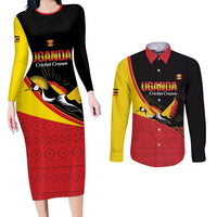 Custom Uganda Cricket Couples Matching Long Sleeve Bodycon Dress and Long Sleeve Button Shirt Go Cranes African Pattern - Wonder Print Shop