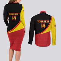 Custom Uganda Cricket Couples Matching Long Sleeve Bodycon Dress and Long Sleeve Button Shirt Go Cranes African Pattern - Wonder Print Shop