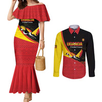 Custom Uganda Cricket Couples Matching Mermaid Dress and Long Sleeve Button Shirt Go Cranes African Pattern - Wonder Print Shop