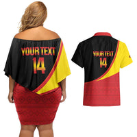 Custom Uganda Cricket Couples Matching Off Shoulder Short Dress and Hawaiian Shirt Go Cranes African Pattern - Wonder Print Shop