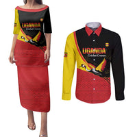 Custom Uganda Cricket Couples Matching Puletasi and Long Sleeve Button Shirt Go Cranes African Pattern - Wonder Print Shop