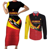 Custom Uganda Cricket Couples Matching Short Sleeve Bodycon Dress and Long Sleeve Button Shirt Go Cranes African Pattern - Wonder Print Shop