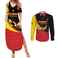 Custom Uganda Cricket Couples Matching Summer Maxi Dress and Long Sleeve Button Shirt Go Cranes African Pattern - Wonder Print Shop