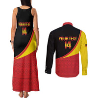 Custom Uganda Cricket Couples Matching Tank Maxi Dress and Long Sleeve Button Shirt Go Cranes African Pattern - Wonder Print Shop
