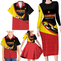 Custom Uganda Cricket Family Matching Long Sleeve Bodycon Dress and Hawaiian Shirt Go Cranes African Pattern - Wonder Print Shop