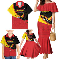 Custom Uganda Cricket Family Matching Mermaid Dress and Hawaiian Shirt Go Cranes African Pattern - Wonder Print Shop