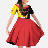 Custom Uganda Cricket Family Matching Off The Shoulder Long Sleeve Dress and Hawaiian Shirt Go Cranes African Pattern - Wonder Print Shop