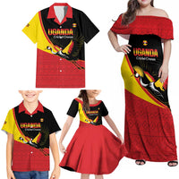 Custom Uganda Cricket Family Matching Off Shoulder Maxi Dress and Hawaiian Shirt Go Cranes African Pattern - Wonder Print Shop
