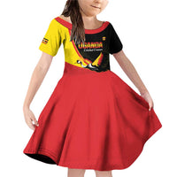 Custom Uganda Cricket Family Matching Off Shoulder Short Dress and Hawaiian Shirt Go Cranes African Pattern - Wonder Print Shop