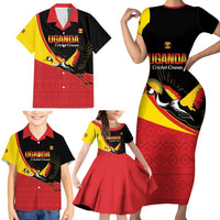 Custom Uganda Cricket Family Matching Short Sleeve Bodycon Dress and Hawaiian Shirt Go Cranes African Pattern - Wonder Print Shop