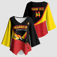 Custom Uganda Cricket Kimono Sleeve Blouse Go Cranes African Pattern - Wonder Print Shop