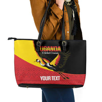 Custom Uganda Cricket Leather Tote Bag Go Cranes African Pattern - Wonder Print Shop