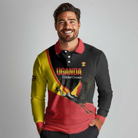 Custom Uganda Cricket Long Sleeve Polo Shirt Go Cranes African Pattern - Wonder Print Shop