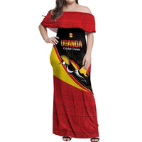 Custom Uganda Cricket Off Shoulder Maxi Dress Go Cranes African Pattern - Wonder Print Shop