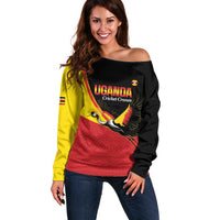 Custom Uganda Cricket Off Shoulder Sweater Go Cranes African Pattern - Wonder Print Shop