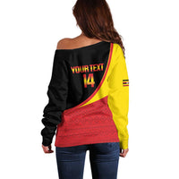 Custom Uganda Cricket Off Shoulder Sweater Go Cranes African Pattern - Wonder Print Shop