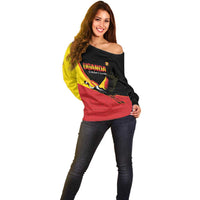 Custom Uganda Cricket Off Shoulder Sweater Go Cranes African Pattern - Wonder Print Shop