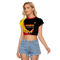 Custom Uganda Cricket Raglan Cropped T Shirt Go Cranes African Pattern - Wonder Print Shop