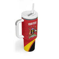 Custom Uganda Cricket Tumbler With Handle Go Cranes African Pattern - Wonder Print Shop