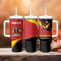 Custom Uganda Cricket Tumbler With Handle Go Cranes African Pattern - Wonder Print Shop