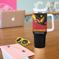 Custom Uganda Cricket Tumbler With Handle Go Cranes African Pattern - Wonder Print Shop