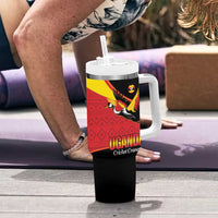 Custom Uganda Cricket Tumbler With Handle Go Cranes African Pattern - Wonder Print Shop
