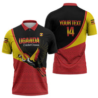 Custom Uganda Cricket Zipper Polo Shirt Go Cranes African Pattern - Wonder Print Shop