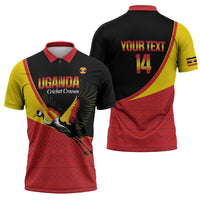 Custom Uganda Cricket Zipper Polo Shirt Go Cranes African Pattern - Wonder Print Shop