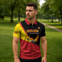 Custom Uganda Cricket Zipper Polo Shirt Go Cranes African Pattern - Wonder Print Shop