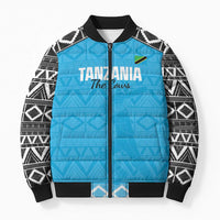 Custom Tanzania Cricket Bomber Puffer Jacket Go Cows Sporty African Pattern - Wonder Print Shop