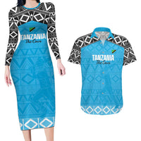 Custom Tanzania Cricket Couples Matching Long Sleeve Bodycon Dress and Hawaiian Shirt Go Cows Sporty African Pattern - Wonder Print Shop