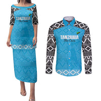 Custom Tanzania Cricket Couples Matching Puletasi and Long Sleeve Button Shirt Go Cows Sporty African Pattern - Wonder Print Shop