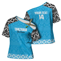 Custom Tanzania Cricket Cross Shoulder Shirt Go Cows Sporty African Pattern - Wonder Print Shop