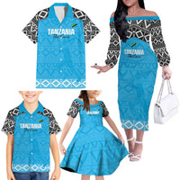 Custom Tanzania Cricket Family Matching Off The Shoulder Long Sleeve Dress and Hawaiian Shirt Go Cows Sporty African Pattern - Wonder Print Shop