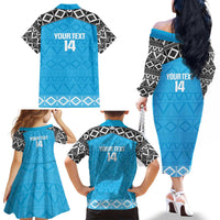 Custom Tanzania Cricket Family Matching Off The Shoulder Long Sleeve Dress and Hawaiian Shirt Go Cows Sporty African Pattern - Wonder Print Shop