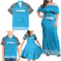 Custom Tanzania Cricket Family Matching Off Shoulder Maxi Dress and Hawaiian Shirt Go Cows Sporty African Pattern - Wonder Print Shop