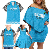 Custom Tanzania Cricket Family Matching Off Shoulder Short Dress and Hawaiian Shirt Go Cows Sporty African Pattern - Wonder Print Shop