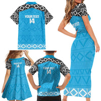 Custom Tanzania Cricket Family Matching Short Sleeve Bodycon Dress and Hawaiian Shirt Go Cows Sporty African Pattern - Wonder Print Shop
