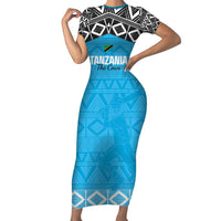 Custom Tanzania Cricket Family Matching Short Sleeve Bodycon Dress and Hawaiian Shirt Go Cows Sporty African Pattern - Wonder Print Shop