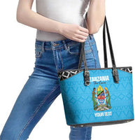 Custom Tanzania Cricket Leather Tote Bag Go Cows Sporty African Pattern - Wonder Print Shop