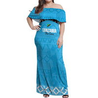 Custom Tanzania Cricket Off Shoulder Maxi Dress Go Cows Sporty African Pattern - Wonder Print Shop
