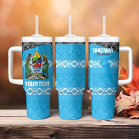 Custom Tanzania Cricket Tumbler With Handle Go Cows Sporty African Pattern - Wonder Print Shop