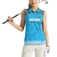 Custom Tanzania Cricket Women Sleeveless Polo Shirt Go Cows Sporty African Pattern - Wonder Print Shop
