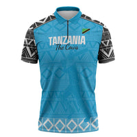 Custom Tanzania Cricket Zipper Polo Shirt Go Cows Sporty African Pattern - Wonder Print Shop