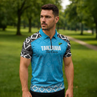 Custom Tanzania Cricket Zipper Polo Shirt Go Cows Sporty African Pattern - Wonder Print Shop